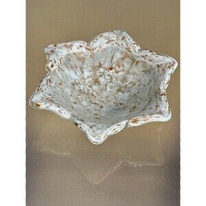 6" Vintage Murano Italian Art Glass Bowl Dish White & Glod, Clear Flower Design